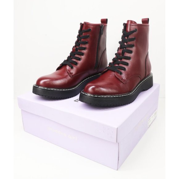 NWT Madden Girl Kurrt Combat Boot Lace Up Side Zip Ankle Bootie Burgundy Paris - Picture 3 of 8